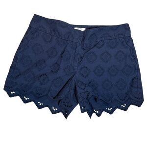 Crown‎ & Ivy Navy Blue Eyelet Shorts Womens Size 4 Petite Scalloped Hem Preppy